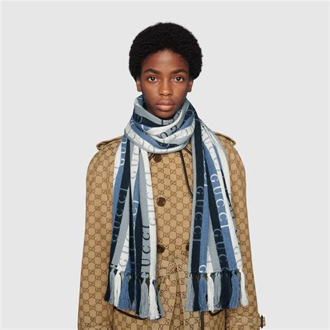 gucci light blue scarf|black gucci scarf with trim.